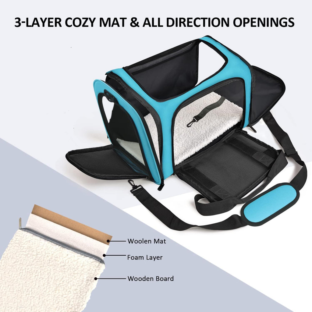 Henkelion Pet Carrier for Cats and Dogs – TSA Approved, Foldable, Soft-Sided, Up to 15 lbs – Black