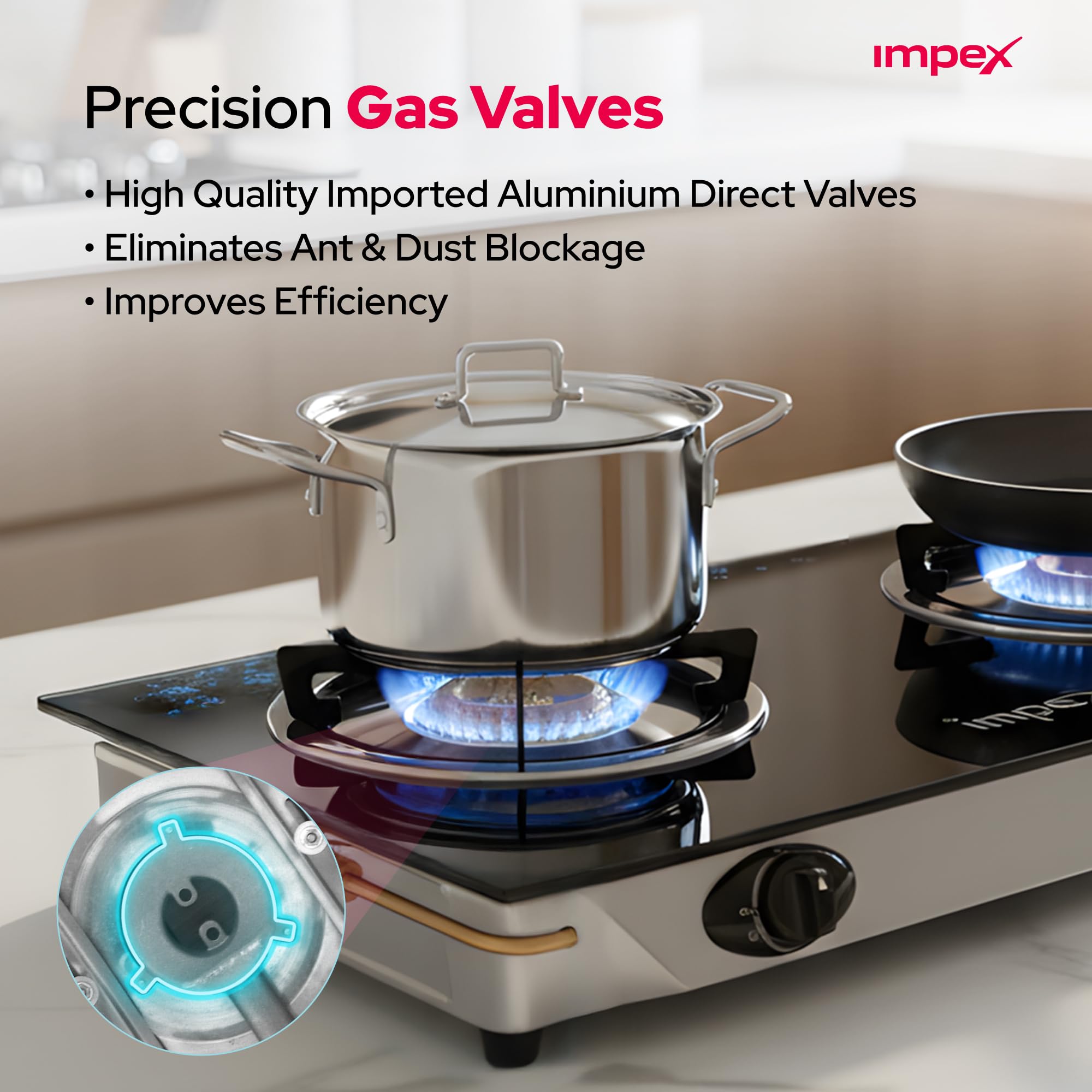 Ambix Double Burner Gas Stove with Tempered Glass Surface, Auto Ignition, Enamel Pan Support & L-Shaped Inlet Tube – IGS 1214F