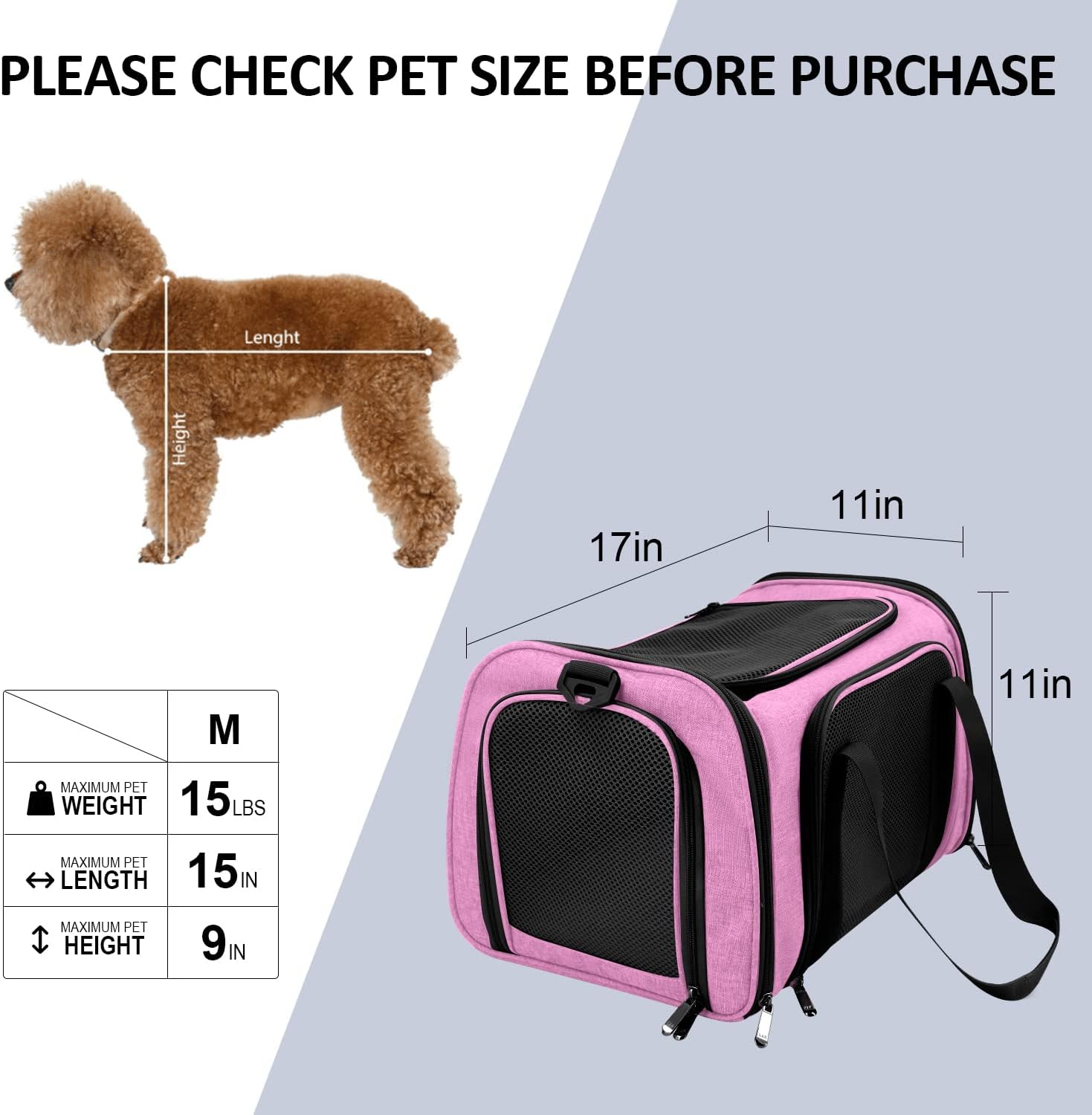 Henkelion Pet Carrier for Cats and Dogs – TSA Approved, Foldable, Soft-Sided, Up to 15 lbs – Black