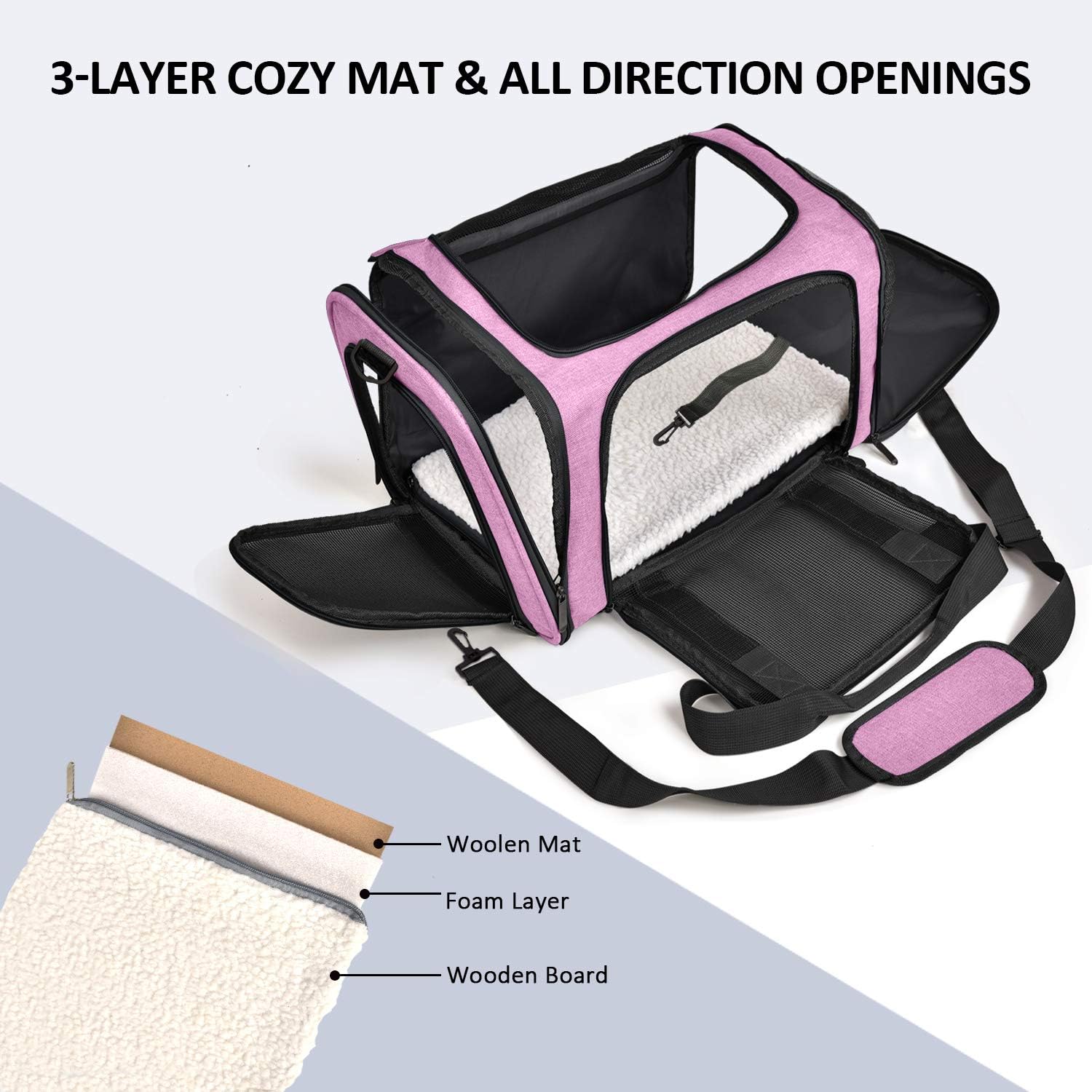 Henkelion Pet Carrier for Cats and Dogs – TSA Approved, Foldable, Soft-Sided, Up to 15 lbs – Black