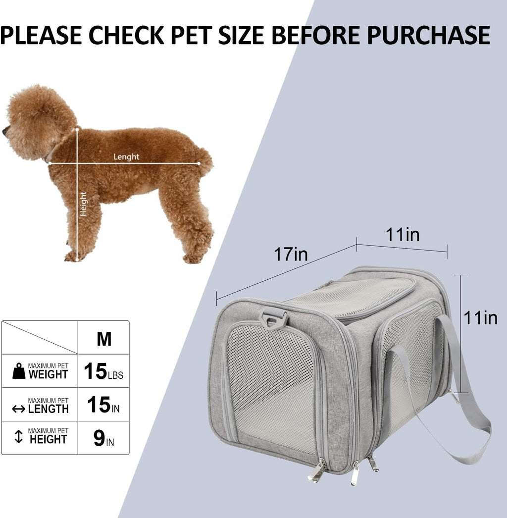 Henkelion Pet Carrier for Cats and Dogs – TSA Approved, Foldable, Soft-Sided, Up to 15 lbs – Black