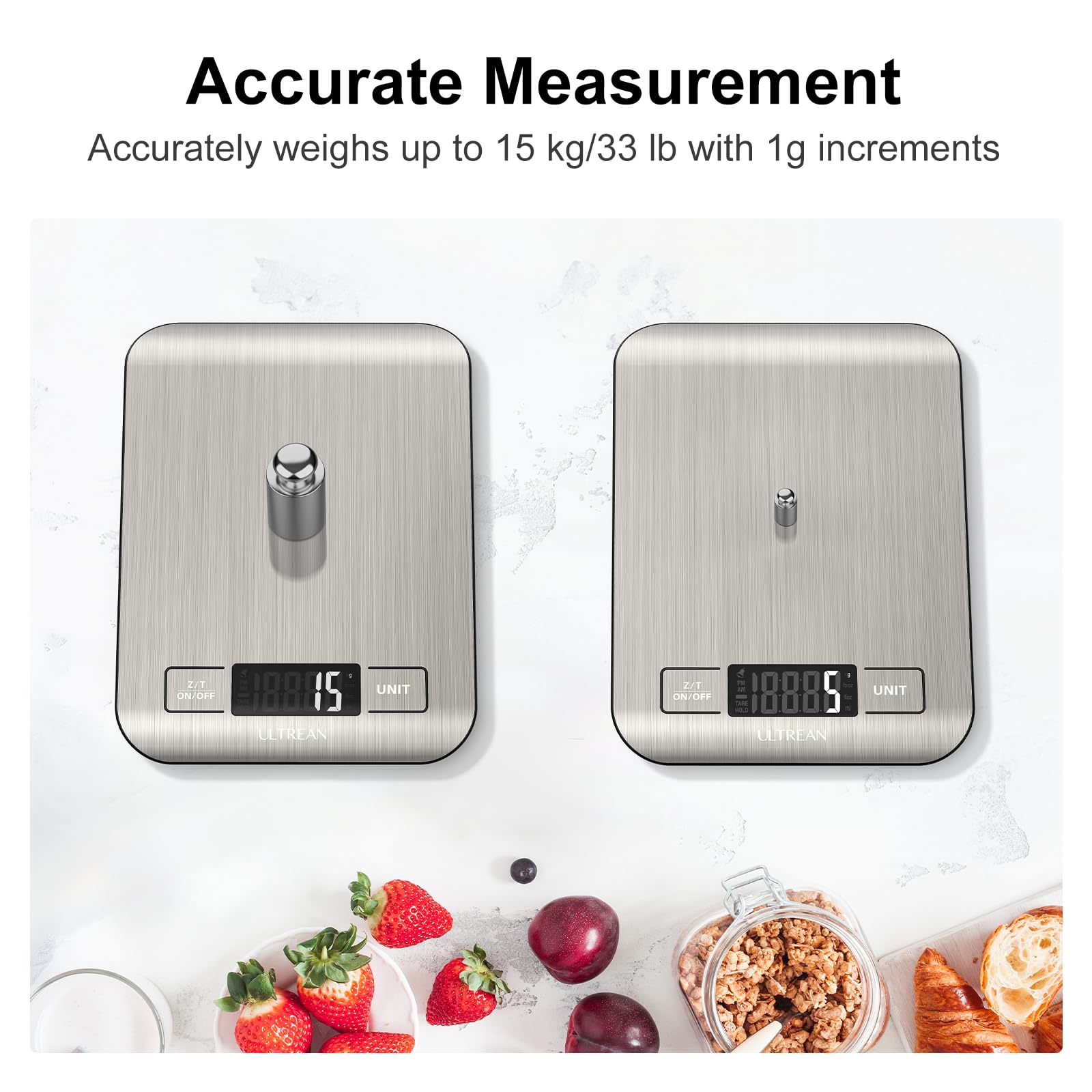 Ultrean Food Scale, Digital Kitchen Scale with LCD Display, Weight Grams and Ounces for Baking Cooking and Meal Prep, 6 Units with Tare Function, 304 Stainless Steel, 11lb (Batteries Included)