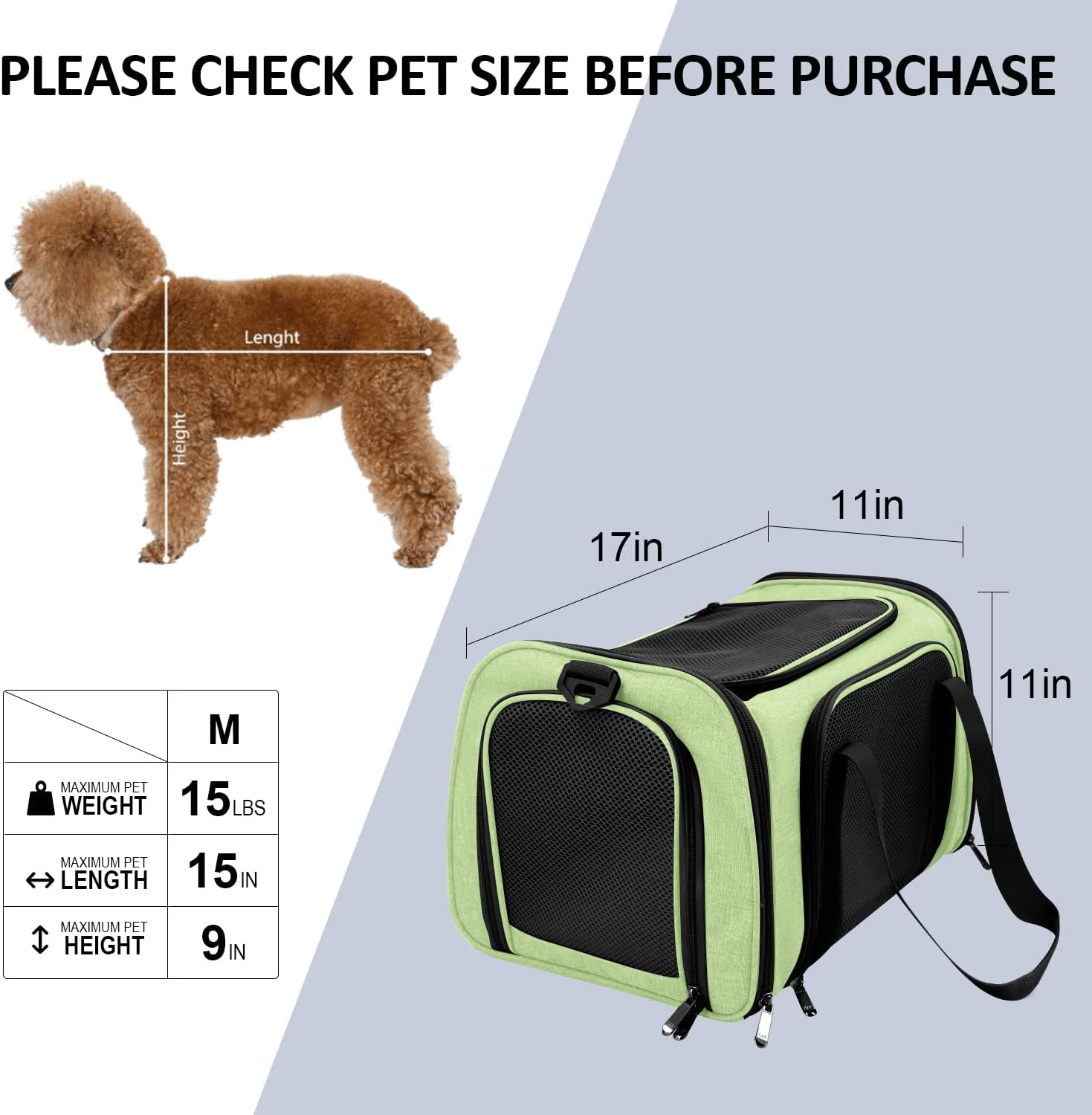 Henkelion Pet Carrier for Cats and Dogs – TSA Approved, Foldable, Soft-Sided, Up to 15 lbs – Black