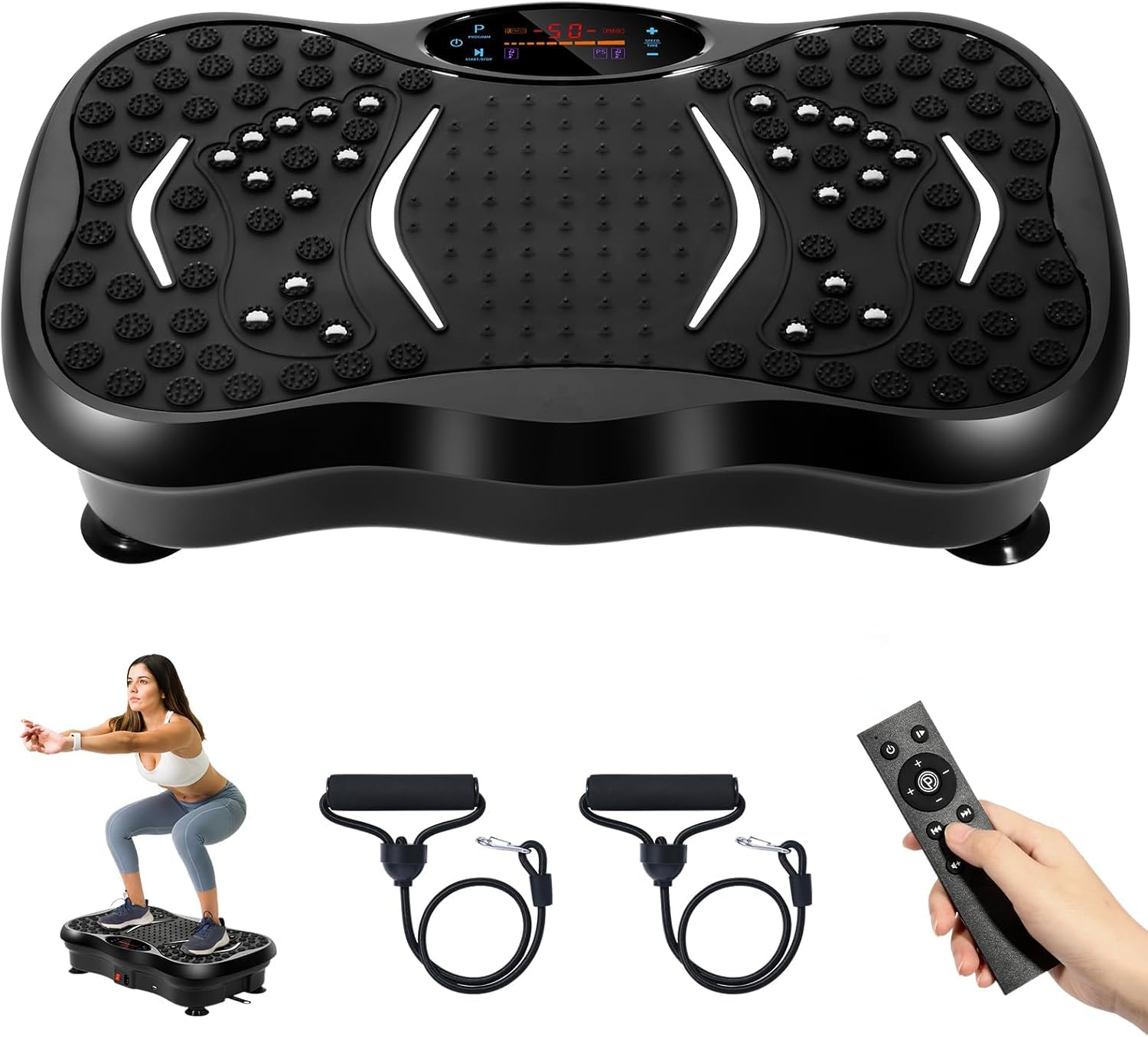 EVOLAND Vibration Plates, Vibration Fitness Exercise Machine for Home Use, with Bluetooth Speaker, 5 Program Modes, 2 Resistance Bands, Vibration Fitness Trainer, 330lb Max Load (B)