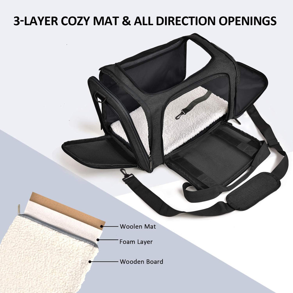 Henkelion Pet Carrier for Cats and Dogs – TSA Approved, Foldable, Soft-Sided, Up to 15 lbs – Black