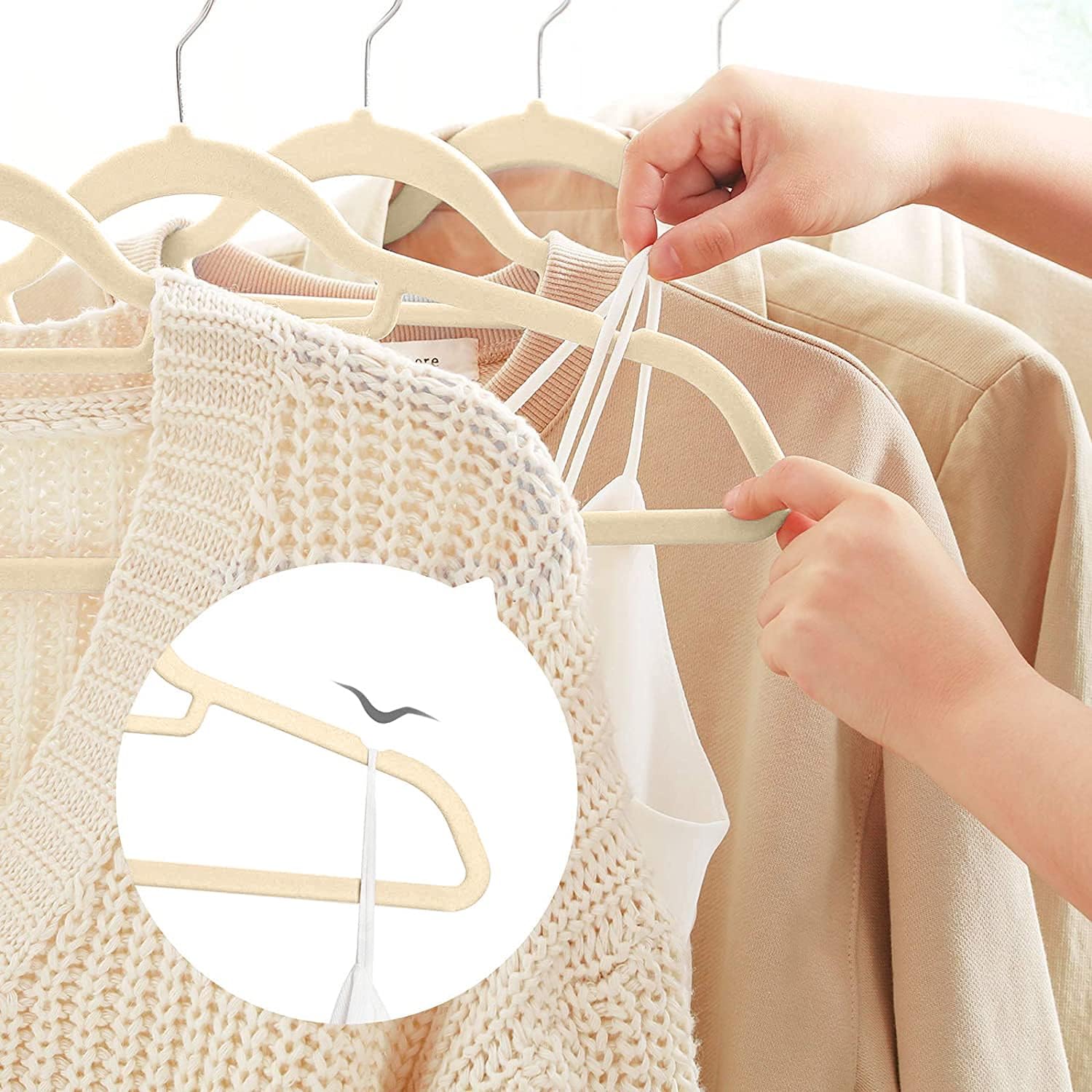 Red Dot® Gift 10-Pack Non-Slip Velvet Hangers – Beige, 42cm, 360° Swivel Hook, Slim & Durable for Coats & Trousers