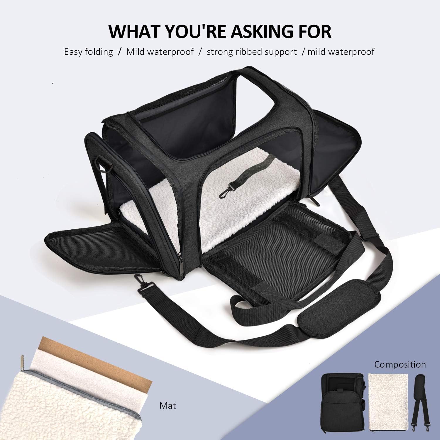 Henkelion Pet Carrier for Cats and Dogs – TSA Approved, Foldable, Soft-Sided, Up to 15 lbs – Black