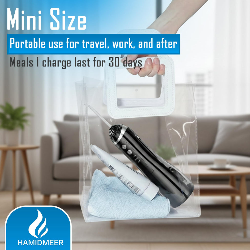 Hamidmeer Advanced Water Flosser | Oral Irrigator for Braces, Gum Care & Deep Cleaning - 335ml, IPX7 Waterproof & BPA-Free | Cordless Dental Cleaner with 3 Modes & 4 Nozzles