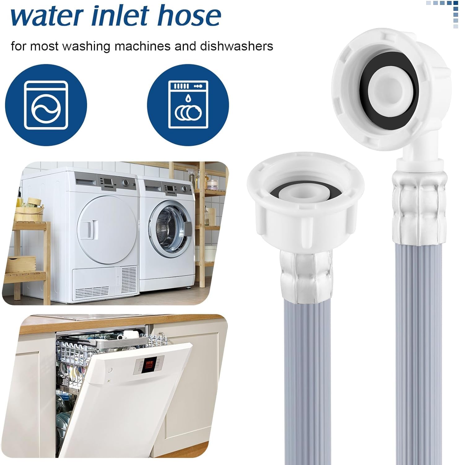 JUNARIS Universal Washing Machine & Dishwasher Inlet Hose - Cold & Hot Water Fill Pipe with 90° Flexible Elbow, Explosion-Proof Inlet Pipe (3 Meters)