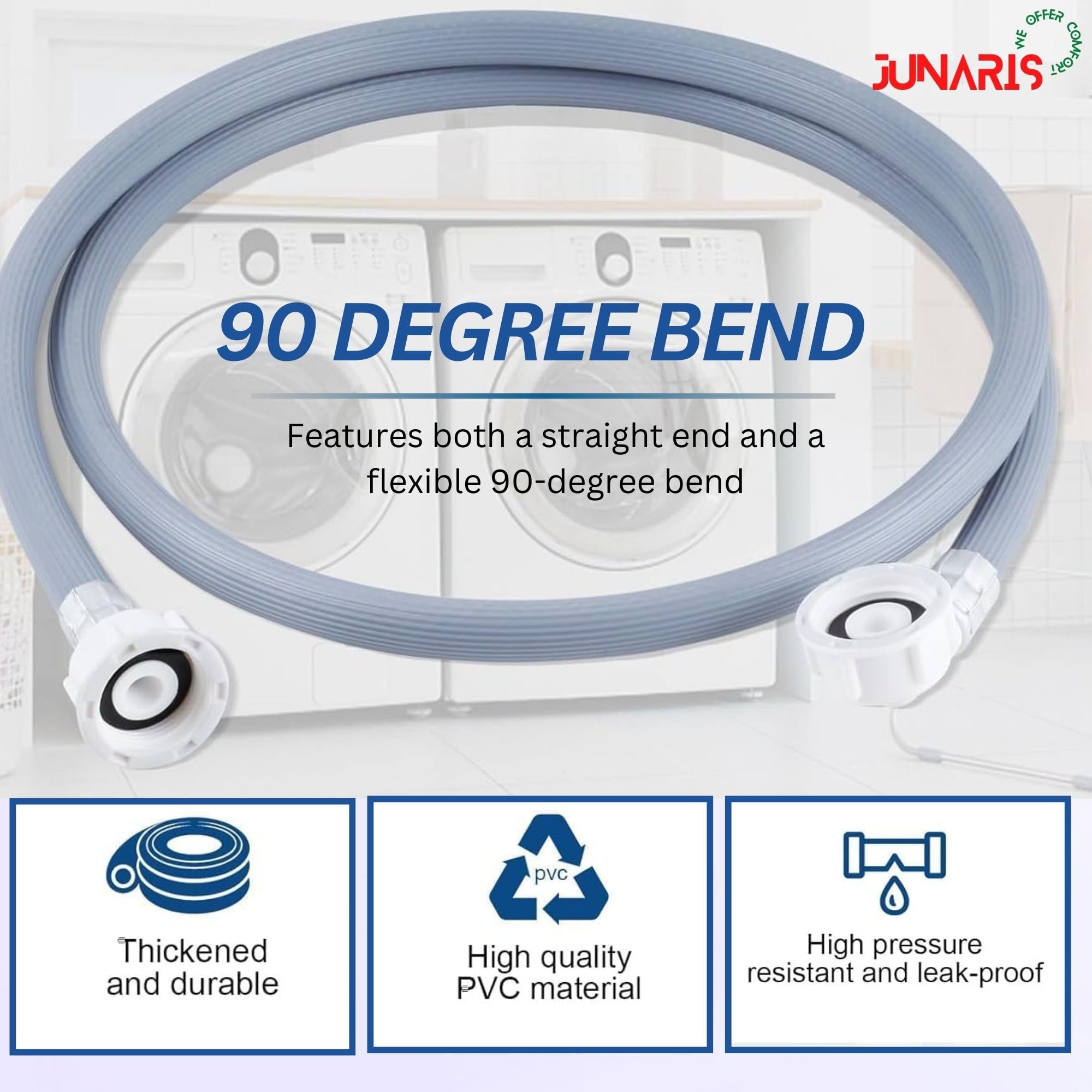 JUNARIS Universal Washing Machine & Dishwasher Inlet Hose - Cold & Hot Water Fill Pipe with 90° Flexible Elbow, Explosion-Proof Inlet Pipe (3 Meters)