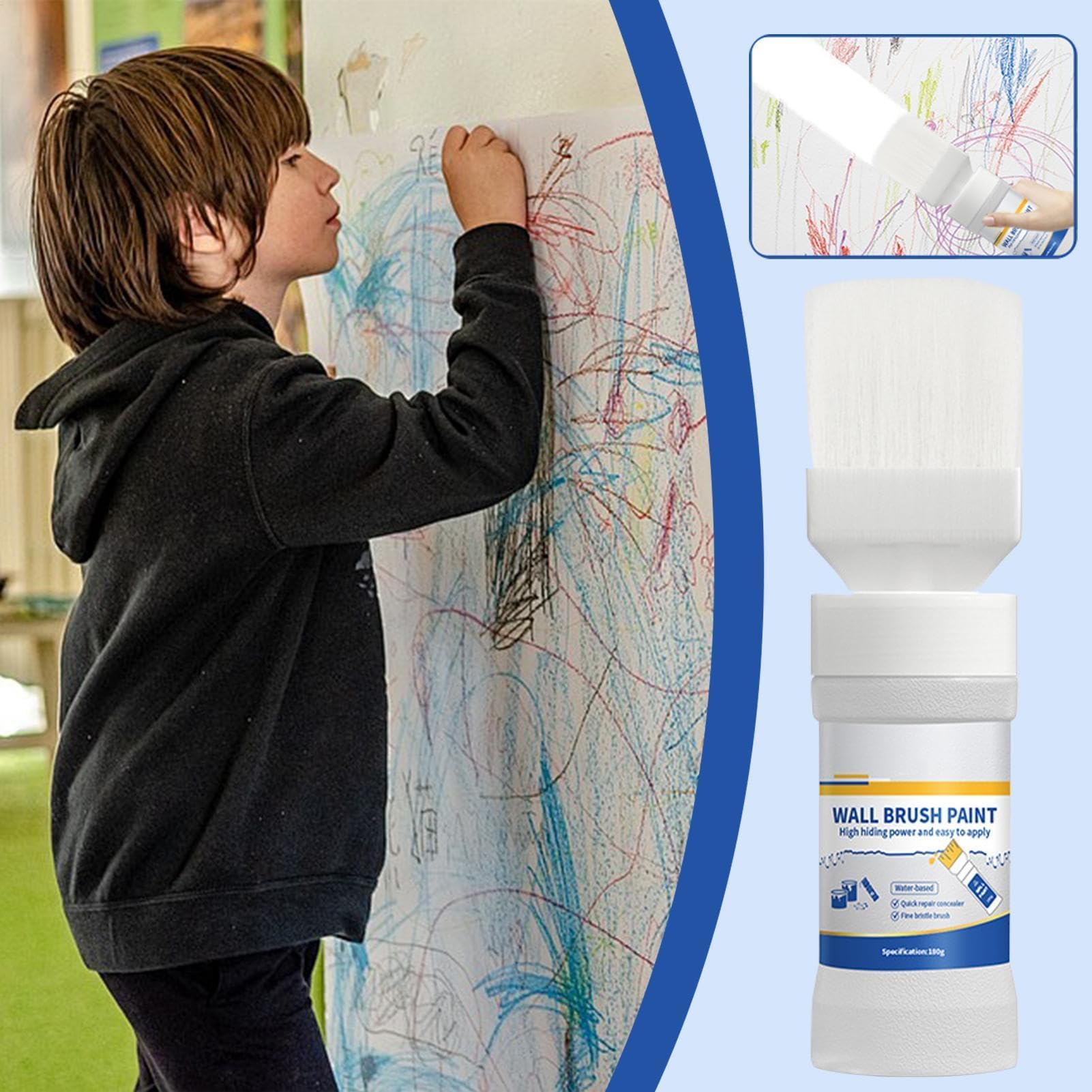 Sioussy Wall Repair Paint for Stains and Cracks, White Latex Paint 180g with Built-in Rotating Brush, Fast-Drying Water-Based Formula for Walls, Ceilings, Furniture, and Baseboards