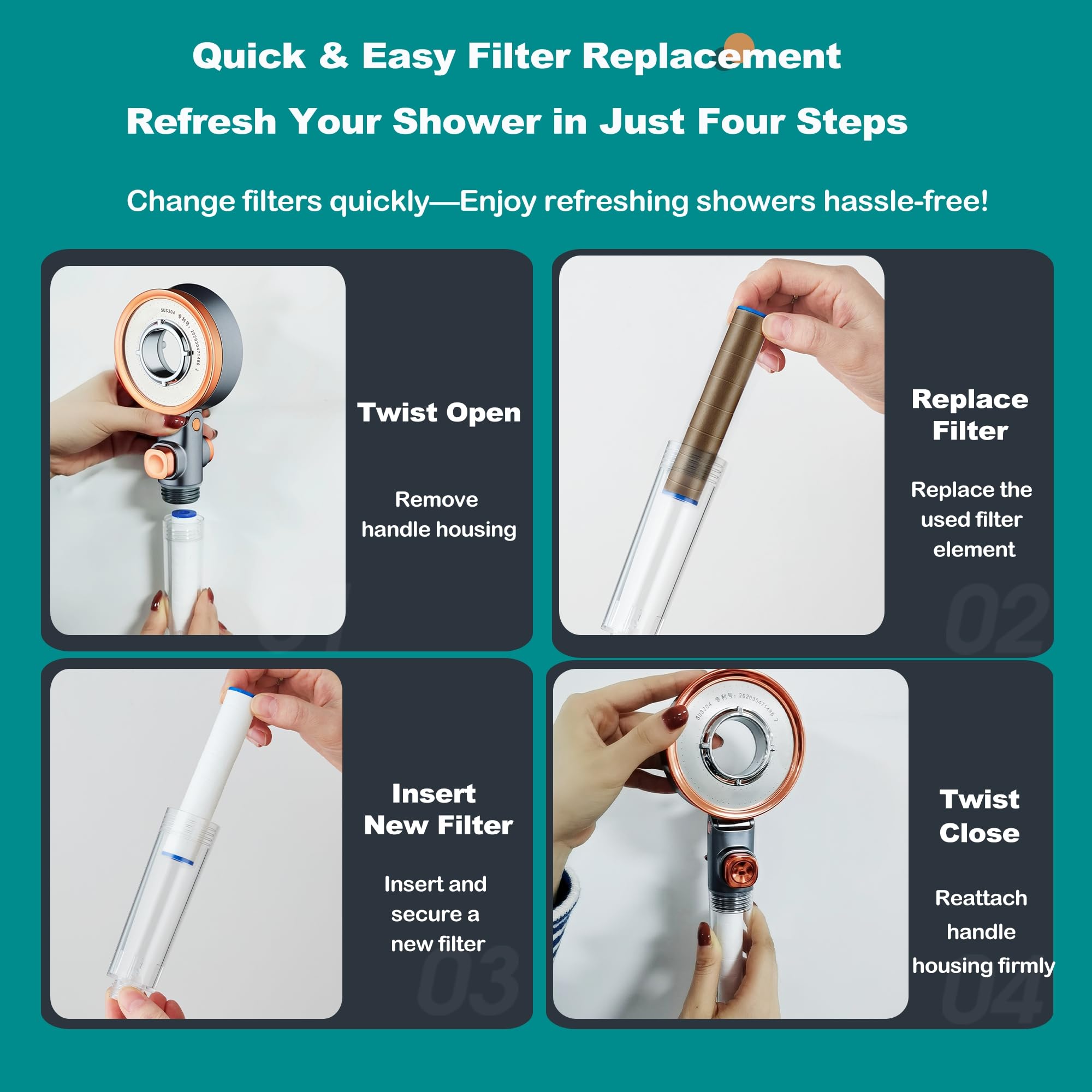 AD-VISION SGS Filtered High-Pressure Shower Head - Chlorine Removal for Hard Water & Hair Loss | 3 Modes with Flow Control & Pause | Micro & Nano Bubble Dual-Side Technology (Refill - 6 Pack)