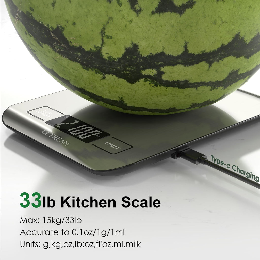 Ultrean Food Scale, Digital Kitchen Scale with LCD Display, Weight Grams and Ounces for Baking Cooking and Meal Prep, 6 Units with Tare Function, 304 Stainless Steel, 11lb (Batteries Included)