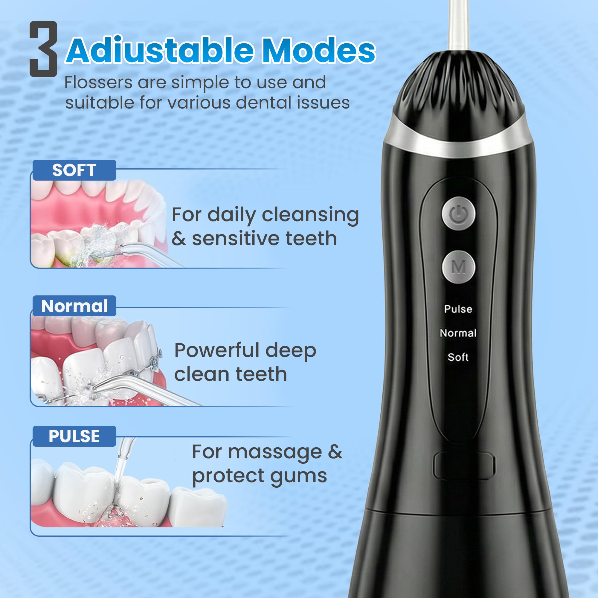 Hamidmeer Advanced Water Flosser | Oral Irrigator for Braces, Gum Care & Deep Cleaning - 335ml, IPX7 Waterproof & BPA-Free | Cordless Dental Cleaner with 3 Modes & 4 Nozzles