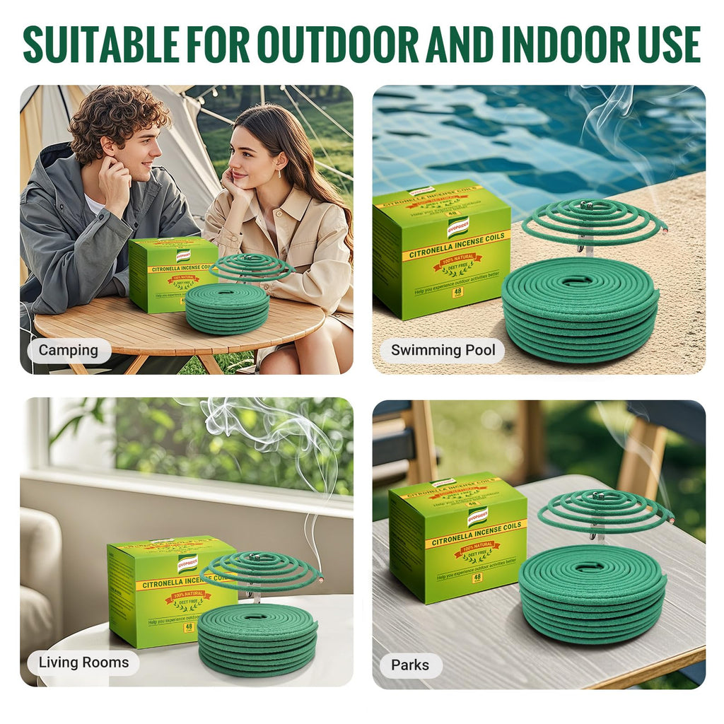 Citronella Mosquito Repellent Incense Coils – 48 Pieces per Box, Natural Plant-Based, Indoor & Outdoor Use