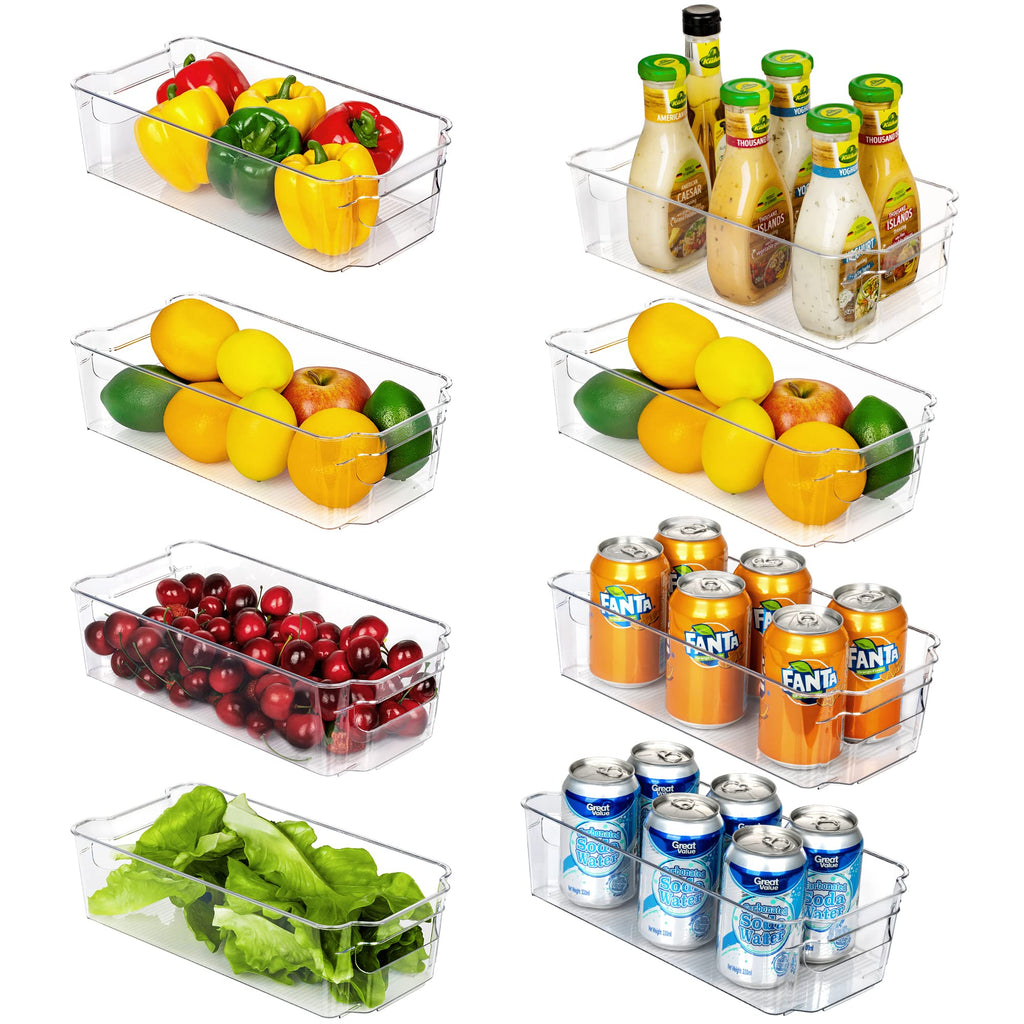FiTopMart 8-Pack Stackable Fridge & Cabinet Organizer Bins - Clear BPA-Free Plastic Storage Boxes for Refrigerator, Kitchen Shelves & Pantry