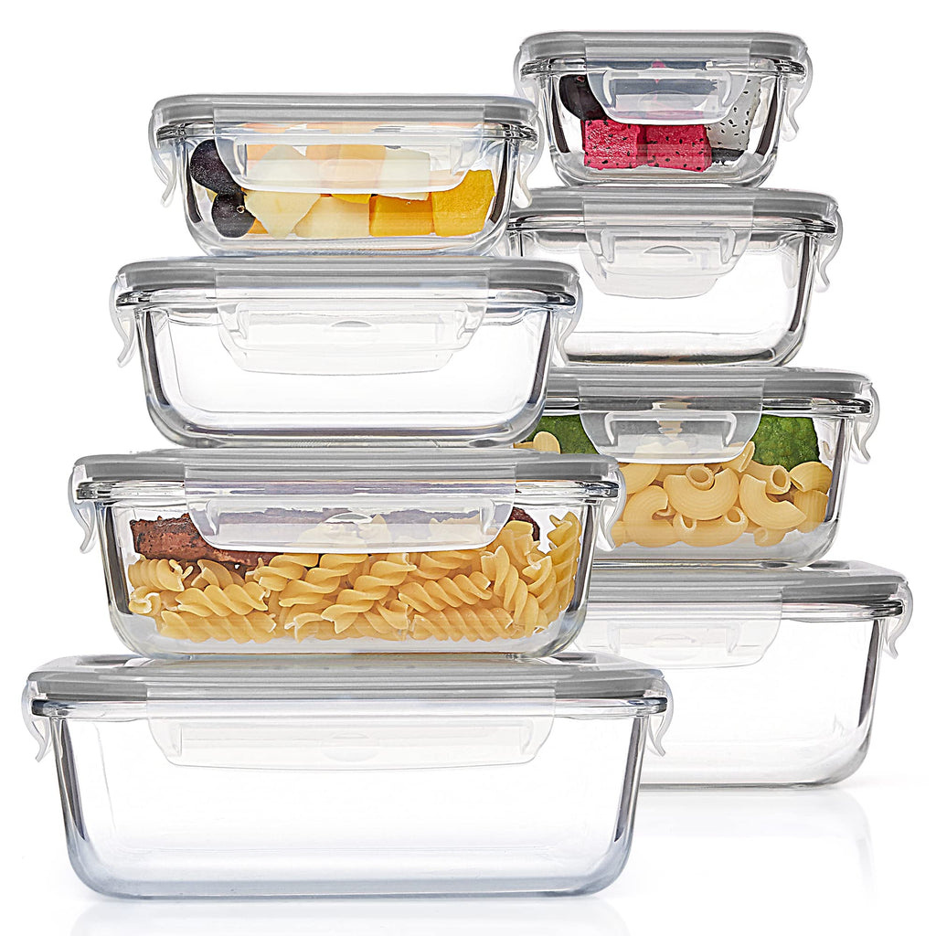 8 Pack Glass Food Storage Containers with Airtight Lids, Glass Meal Prep Containers, Lunch Office Meal for Microwave, Oven, Freezer and Dishwasher, BPA Free