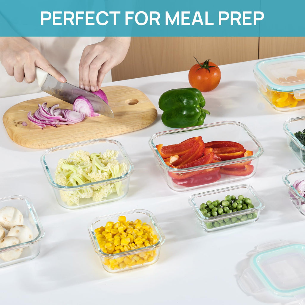8 Pack Glass Food Storage Containers with Airtight Lids, Glass Meal Prep Containers, Lunch Office Meal for Microwave, Oven, Freezer and Dishwasher, BPA Free