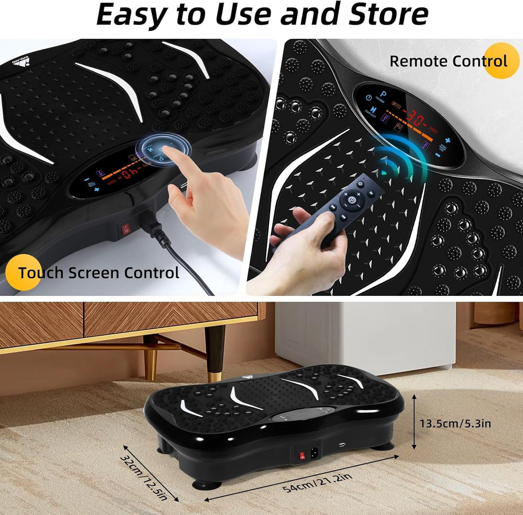 EVOLAND Vibration Plates, Vibration Fitness Exercise Machine for Home Use, with Bluetooth Speaker, 5 Program Modes, 2 Resistance Bands, Vibration Fitness Trainer, 330lb Max Load (B)