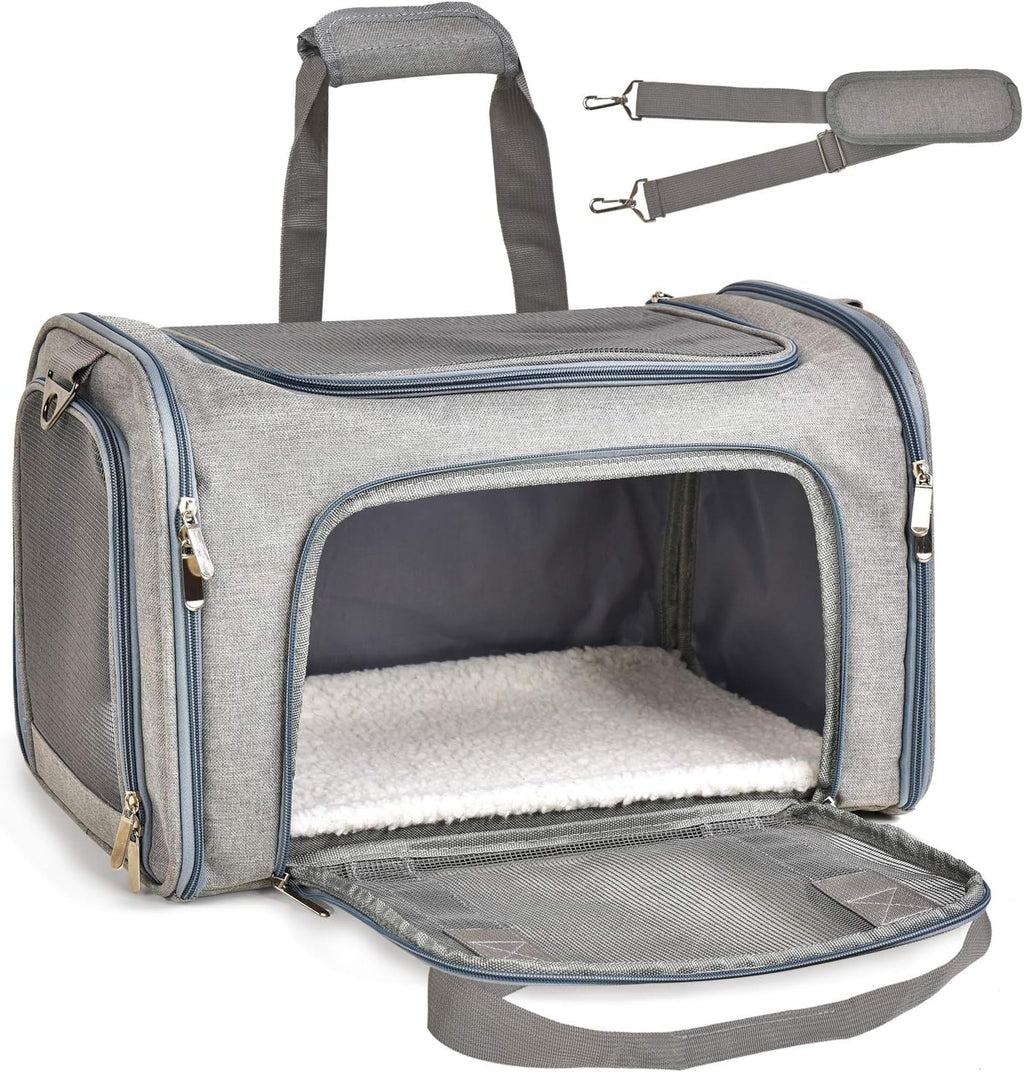 Henkelion Pet Carrier for Cats and Dogs – TSA Approved, Foldable, Soft-Sided, Up to 15 lbs – Black