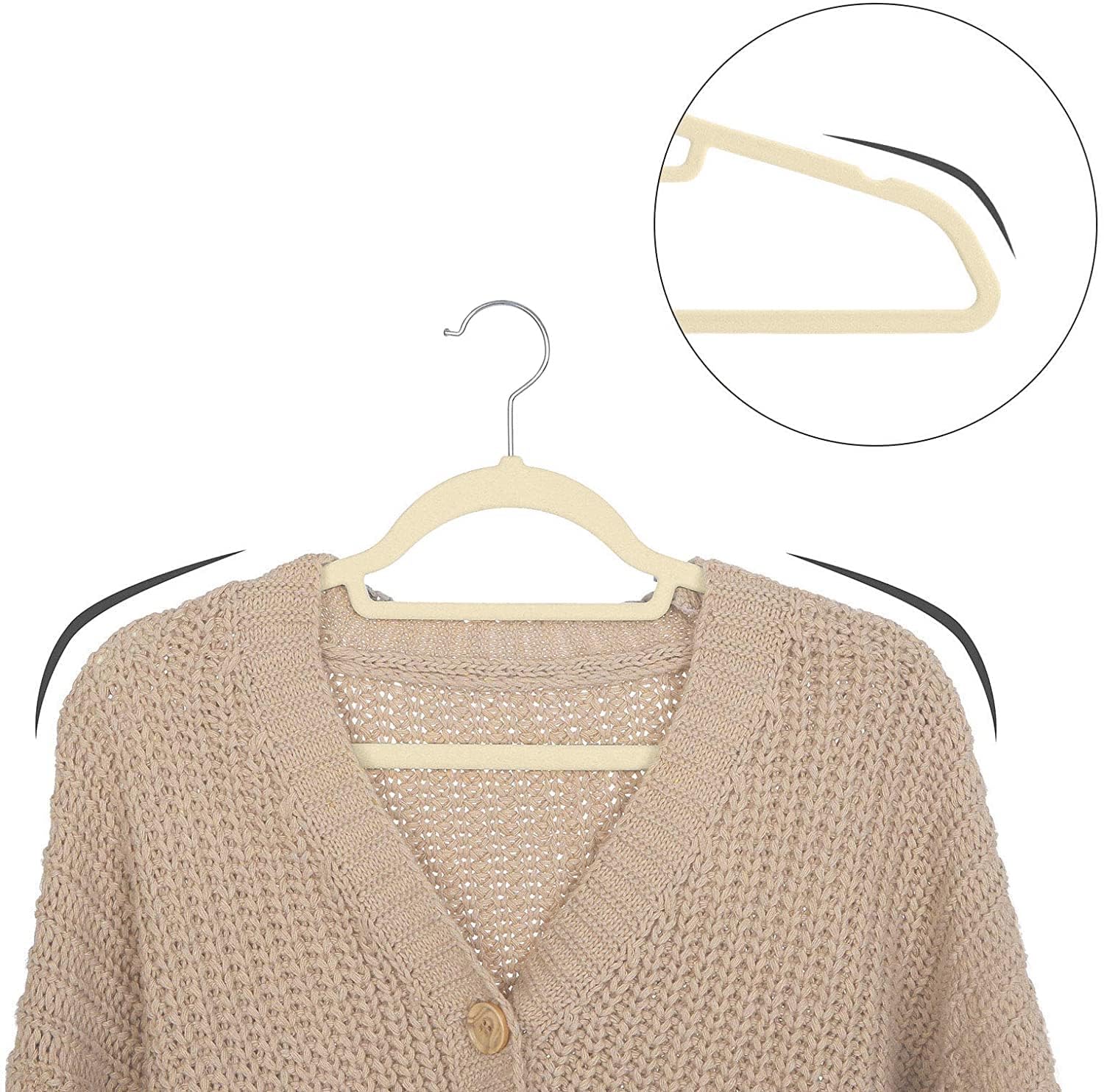 Red Dot® Gift 10-Pack Non-Slip Velvet Hangers – Beige, 42cm, 360° Swivel Hook, Slim & Durable for Coats & Trousers