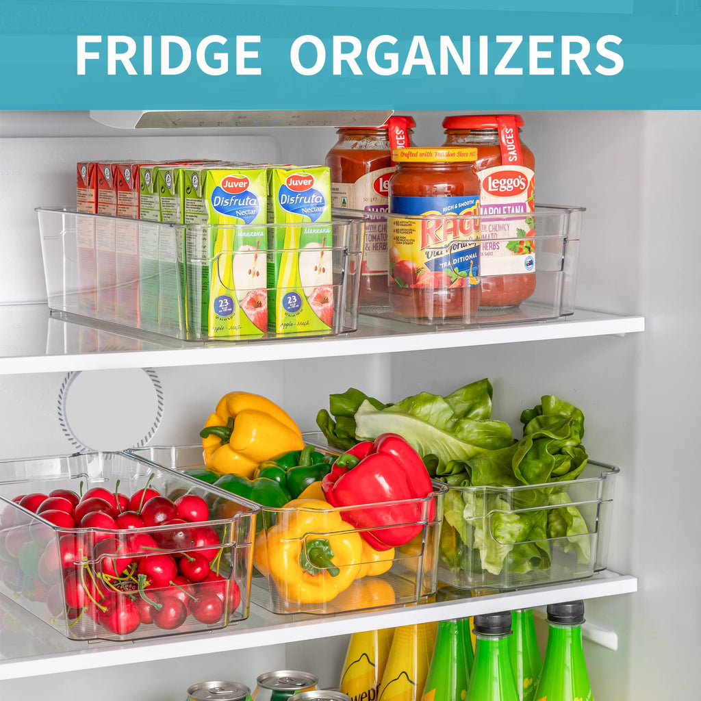 FiTopMart 8-Pack Stackable Fridge & Cabinet Organizer Bins - Clear BPA-Free Plastic Storage Boxes for Refrigerator, Kitchen Shelves & Pantry