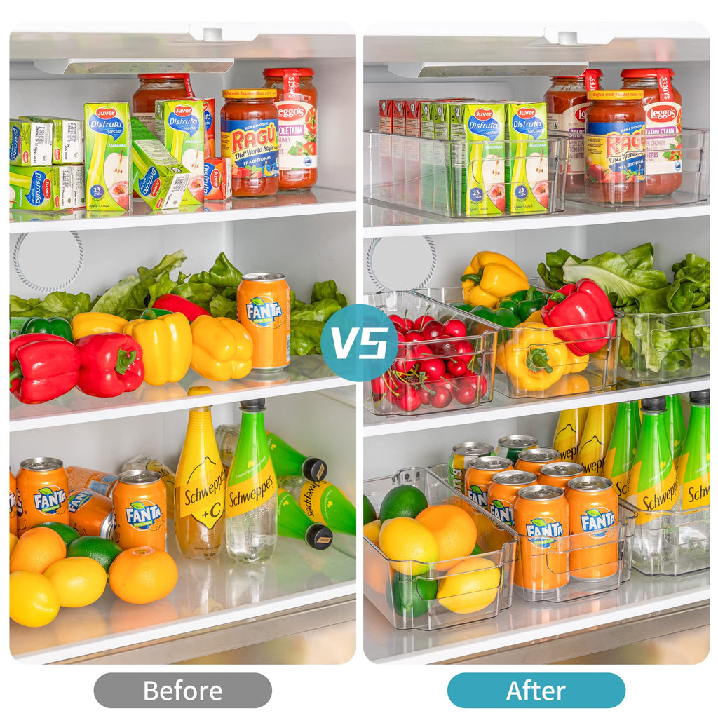 FiTopMart 8-Pack Stackable Fridge & Cabinet Organizer Bins - Clear BPA-Free Plastic Storage Boxes for Refrigerator, Kitchen Shelves & Pantry