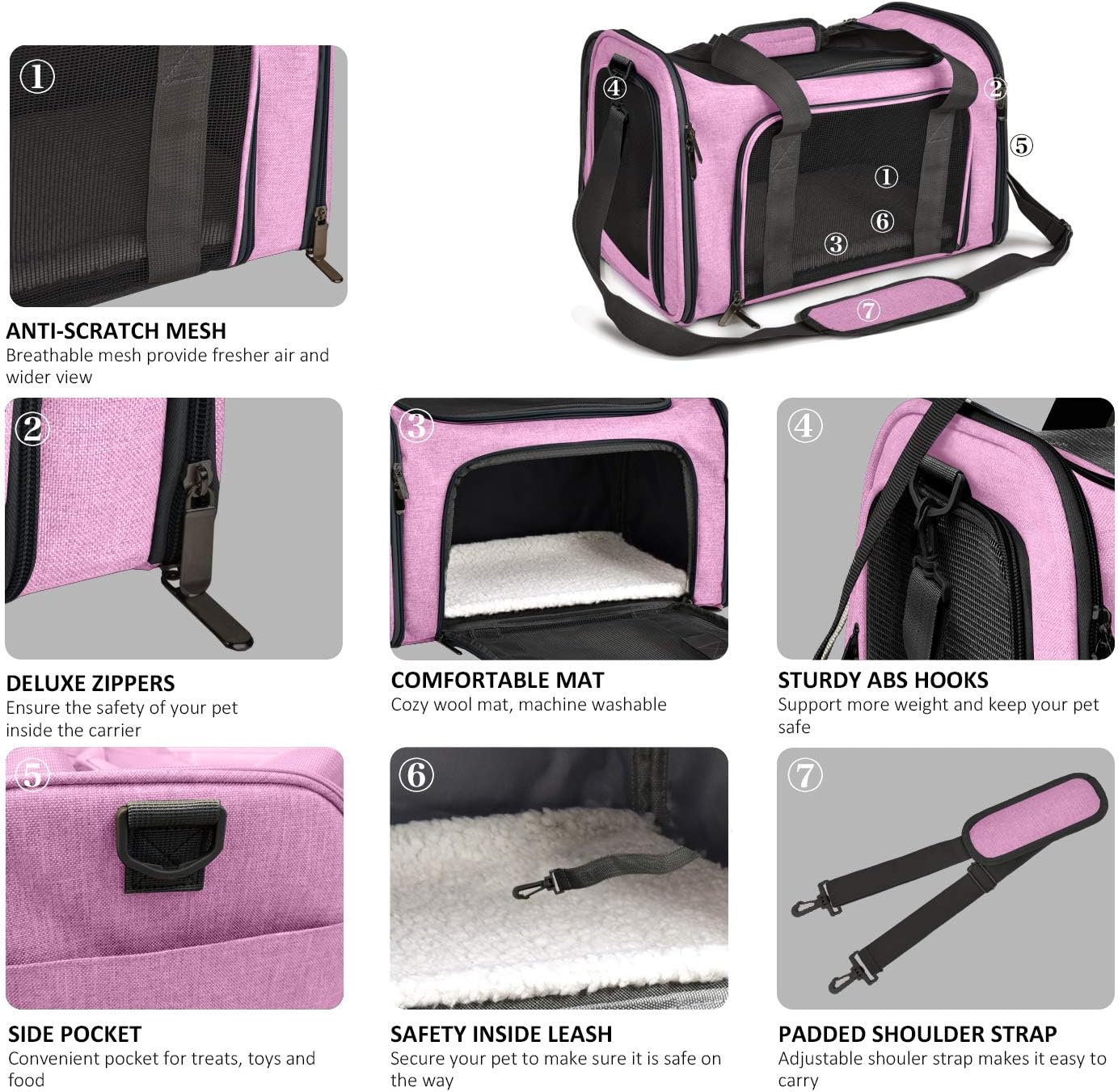 Henkelion Pet Carrier for Cats and Dogs – TSA Approved, Foldable, Soft-Sided, Up to 15 lbs – Black