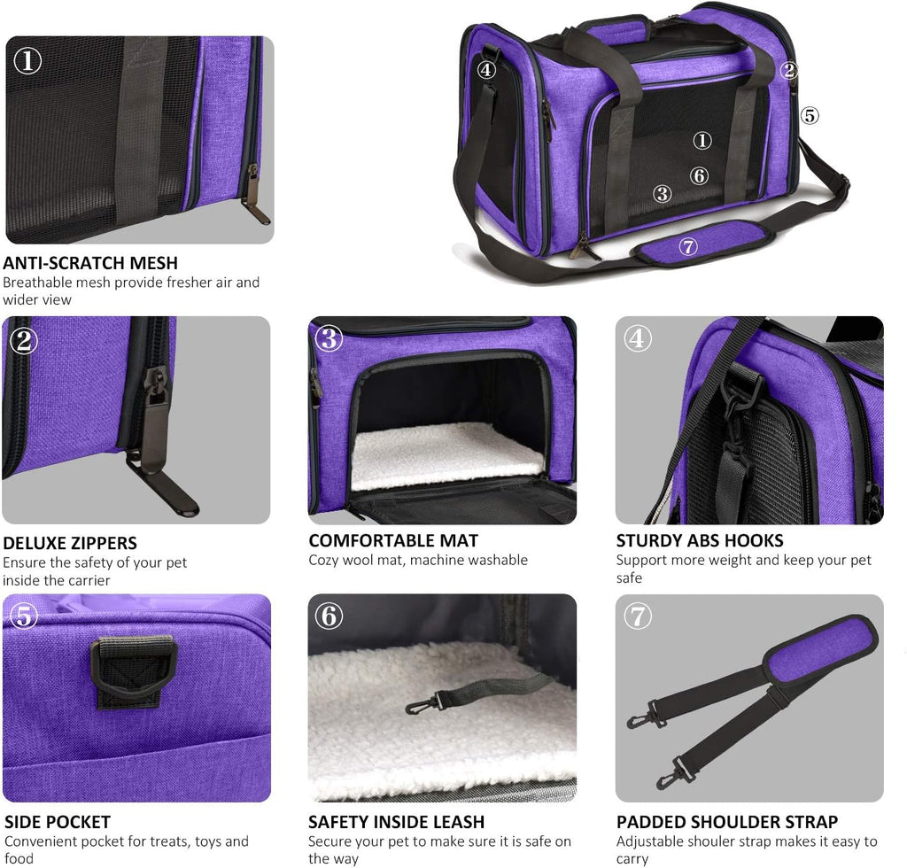 Henkelion Pet Carrier for Cats and Dogs – TSA Approved, Foldable, Soft-Sided, Up to 15 lbs – Black