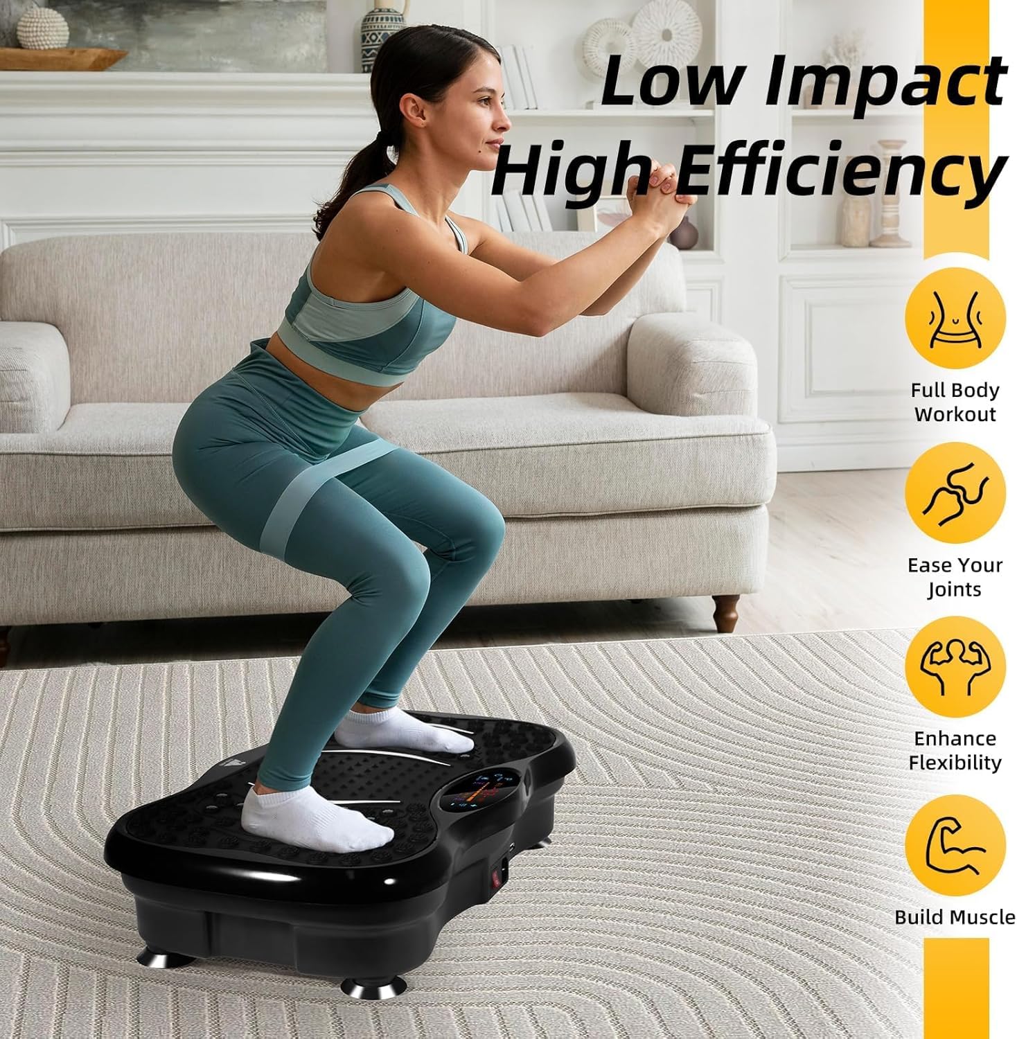 EVOLAND Vibration Plates, Vibration Fitness Exercise Machine for Home Use, with Bluetooth Speaker, 5 Program Modes, 2 Resistance Bands, Vibration Fitness Trainer, 330lb Max Load (B)