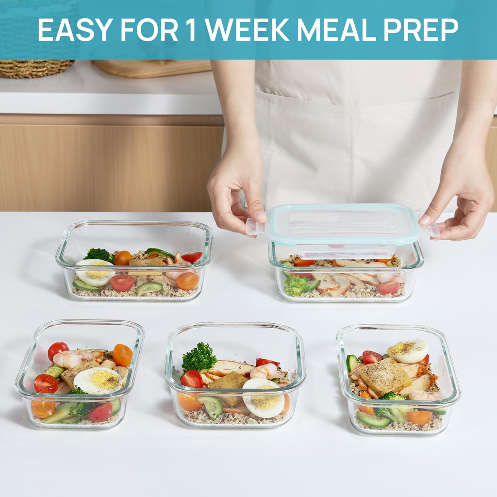 8 Pack Glass Food Storage Containers with Airtight Lids, Glass Meal Prep Containers, Lunch Office Meal for Microwave, Oven, Freezer and Dishwasher, BPA Free