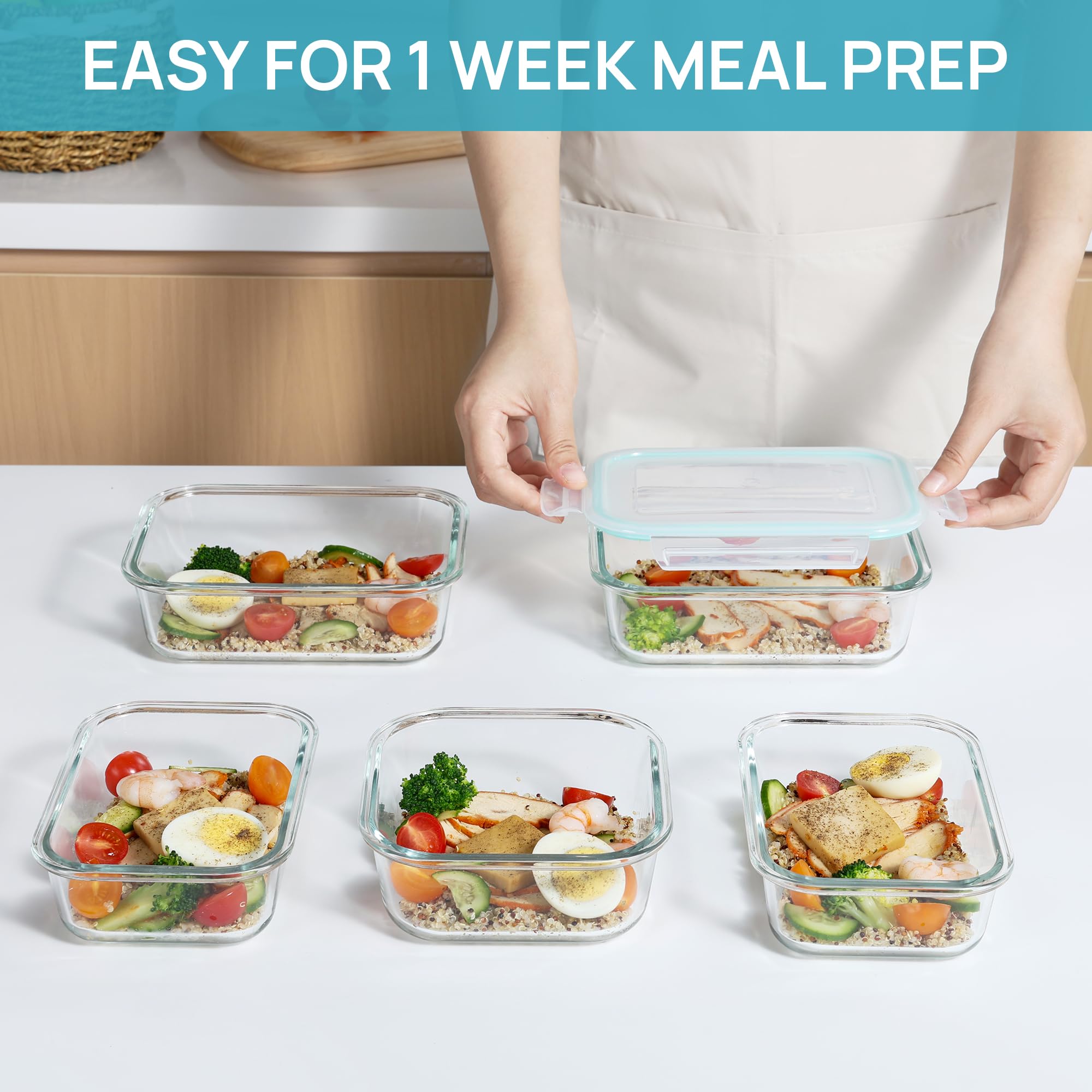 8 Pack Glass Food Storage Containers with Airtight Lids, Glass Meal Prep Containers, Lunch Office Meal for Microwave, Oven, Freezer and Dishwasher, BPA Free