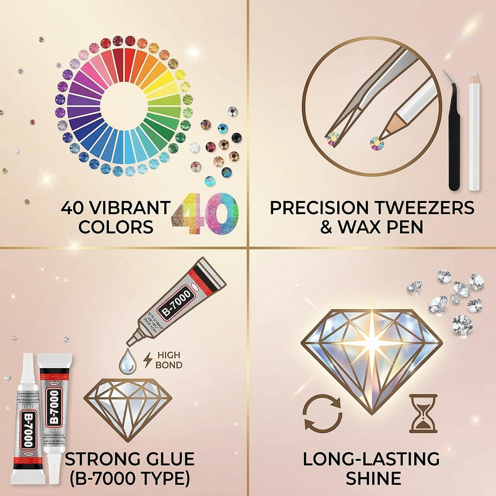 Resin Jelly Rhinestone Set – 320,000 Pieces, 3mm Flatback Gems Bulk Pack with 3 Glues, Pickup Pen & Tweezers for DIY Crafts, Nail Art, Cups, Shoes & Clothing Decoration (40 Colors)