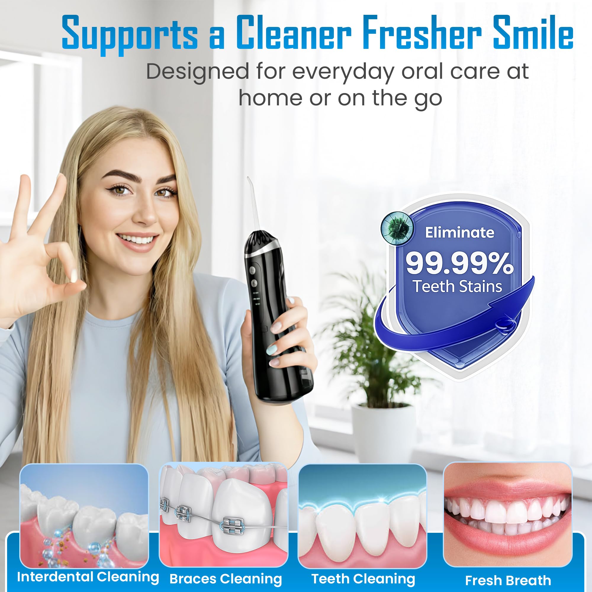 Hamidmeer Advanced Water Flosser | Oral Irrigator for Braces, Gum Care & Deep Cleaning - 335ml, IPX7 Waterproof & BPA-Free | Cordless Dental Cleaner with 3 Modes & 4 Nozzles