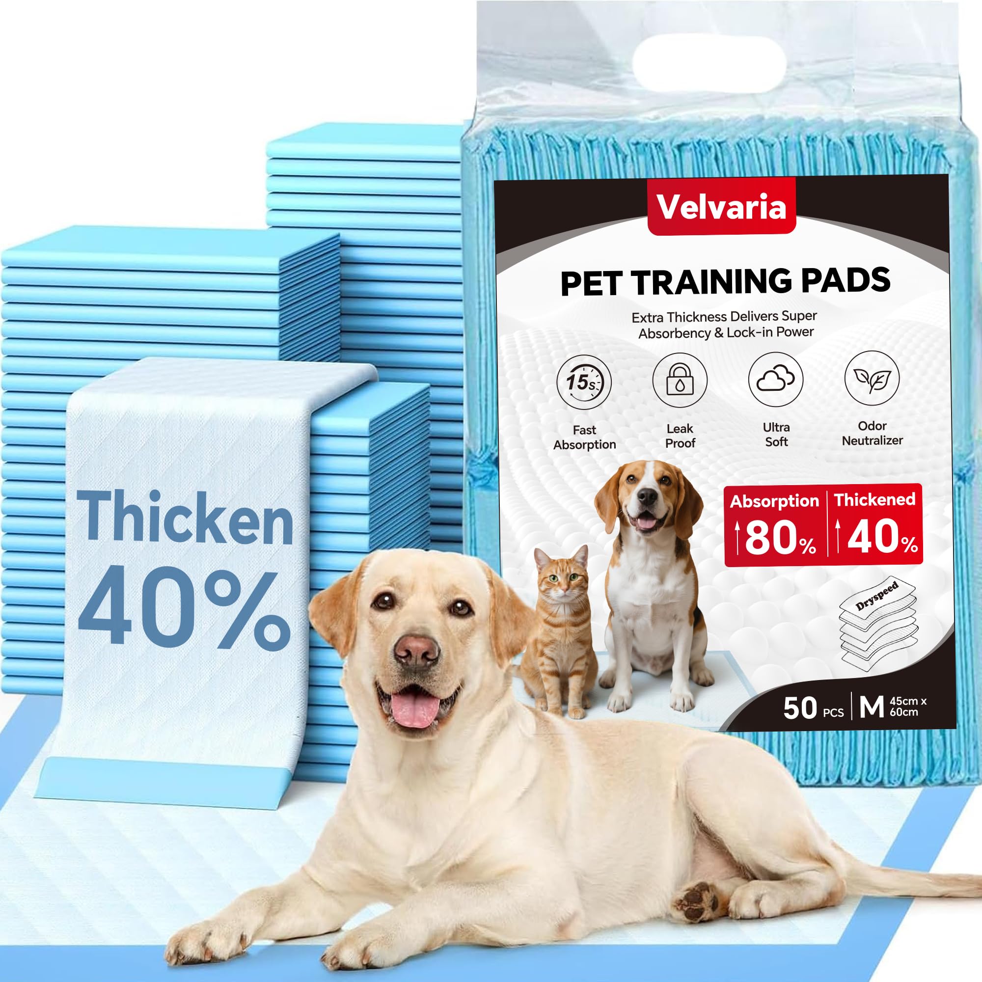 Dog Pee Pads - Super Absorbent Disposable Pee Pads for Dogs, Leak-Proof Quick-Drying Pet Training Pads (M(50pcs-45*60cm))