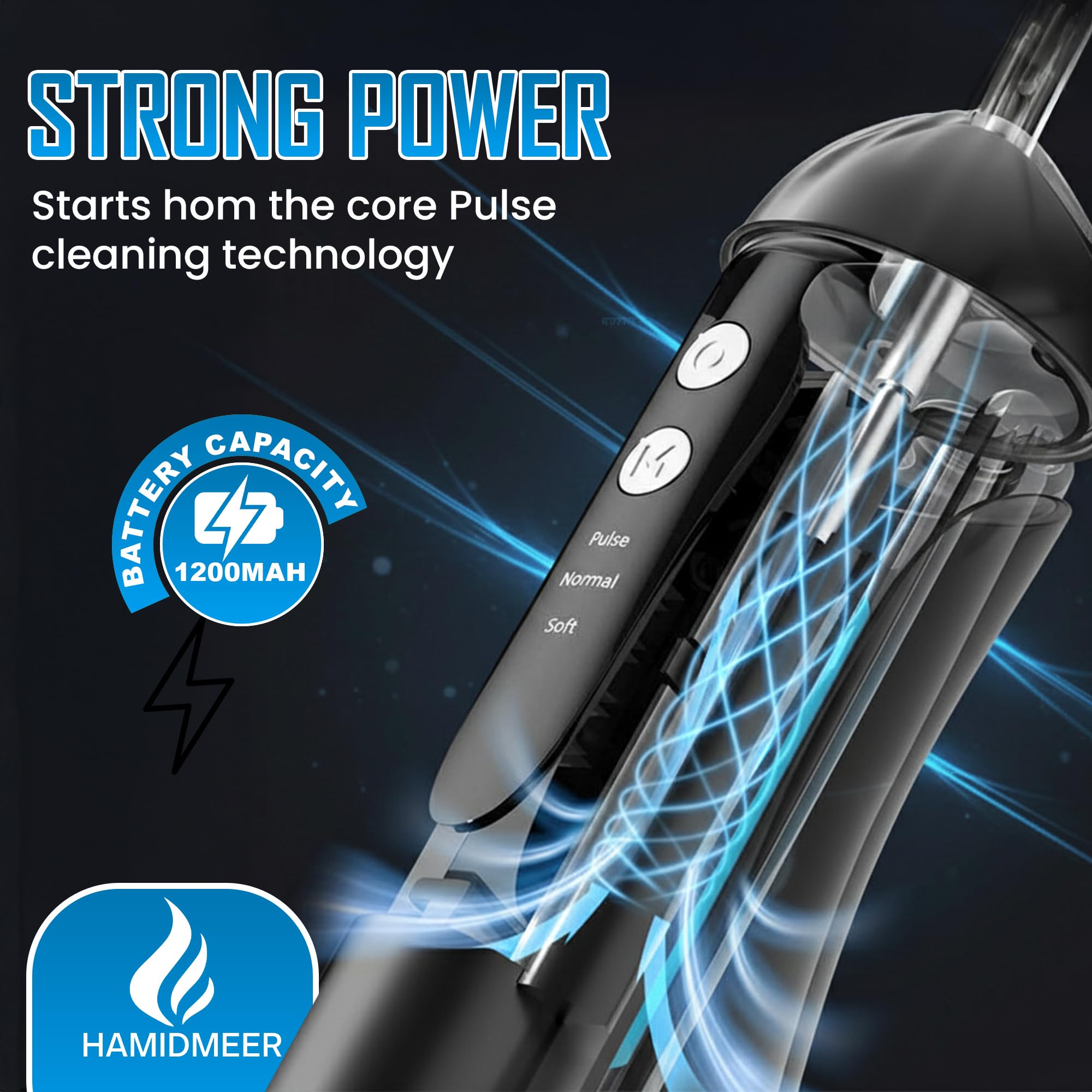 Hamidmeer Advanced Water Flosser | Oral Irrigator for Braces, Gum Care & Deep Cleaning - 335ml, IPX7 Waterproof & BPA-Free | Cordless Dental Cleaner with 3 Modes & 4 Nozzles