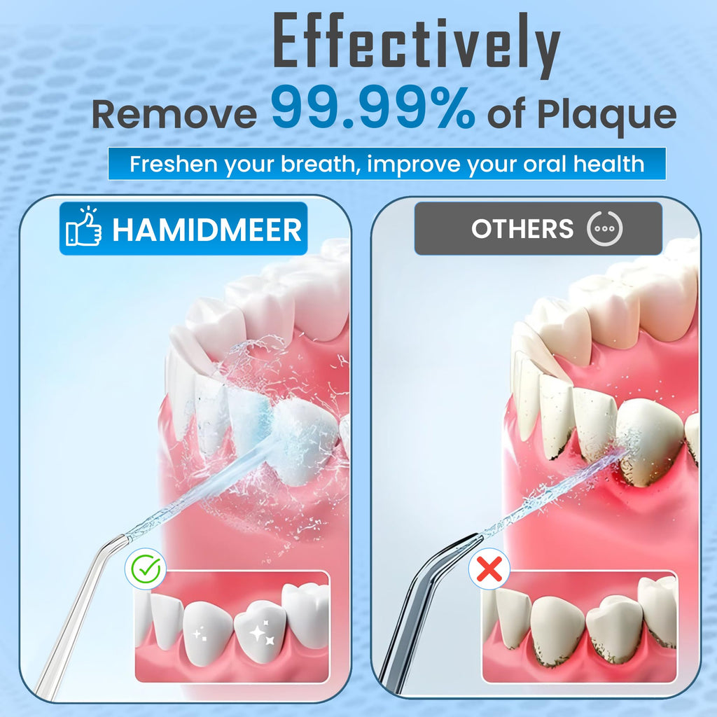 Hamidmeer Advanced Water Flosser | Oral Irrigator for Braces, Gum Care & Deep Cleaning - 335ml, IPX7 Waterproof & BPA-Free | Cordless Dental Cleaner with 3 Modes & 4 Nozzles