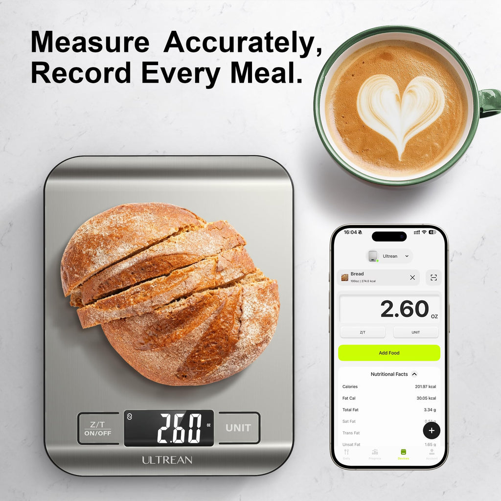 Ultrean Food Scale, Digital Kitchen Scale with LCD Display, Weight Grams and Ounces for Baking Cooking and Meal Prep, 6 Units with Tare Function, 304 Stainless Steel, 11lb (Batteries Included)