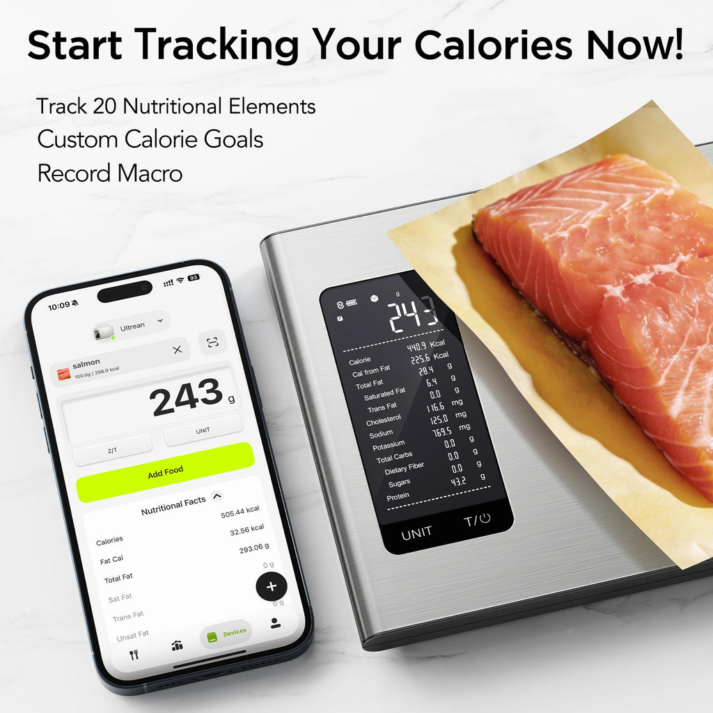 Ultrean Food Scale, Digital Kitchen Scale with LCD Display, Weight Grams and Ounces for Baking Cooking and Meal Prep, 6 Units with Tare Function, 304 Stainless Steel, 11lb (Batteries Included)