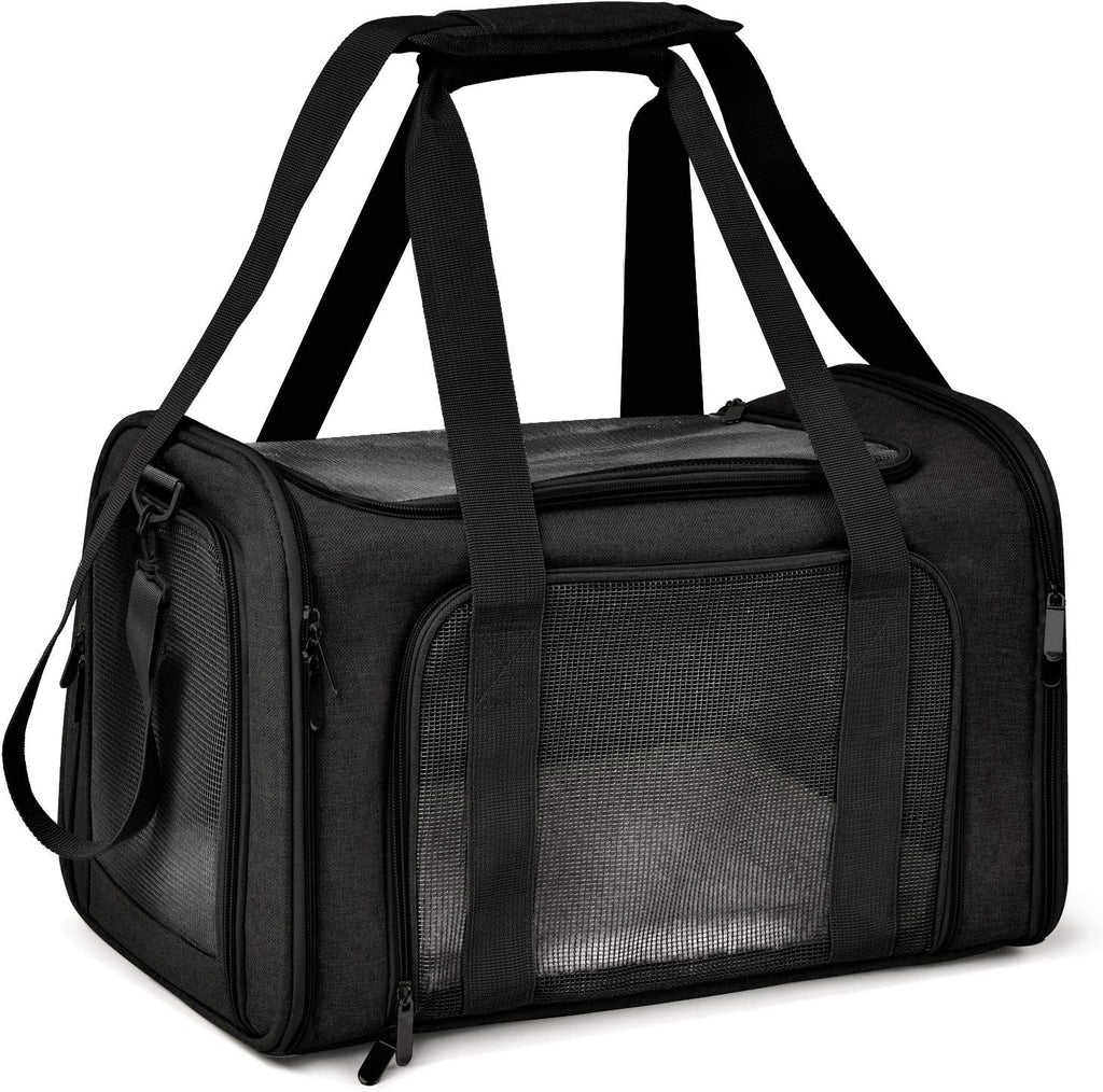 Henkelion Pet Carrier for Cats and Dogs – TSA Approved, Foldable, Soft-Sided, Up to 15 lbs – Black