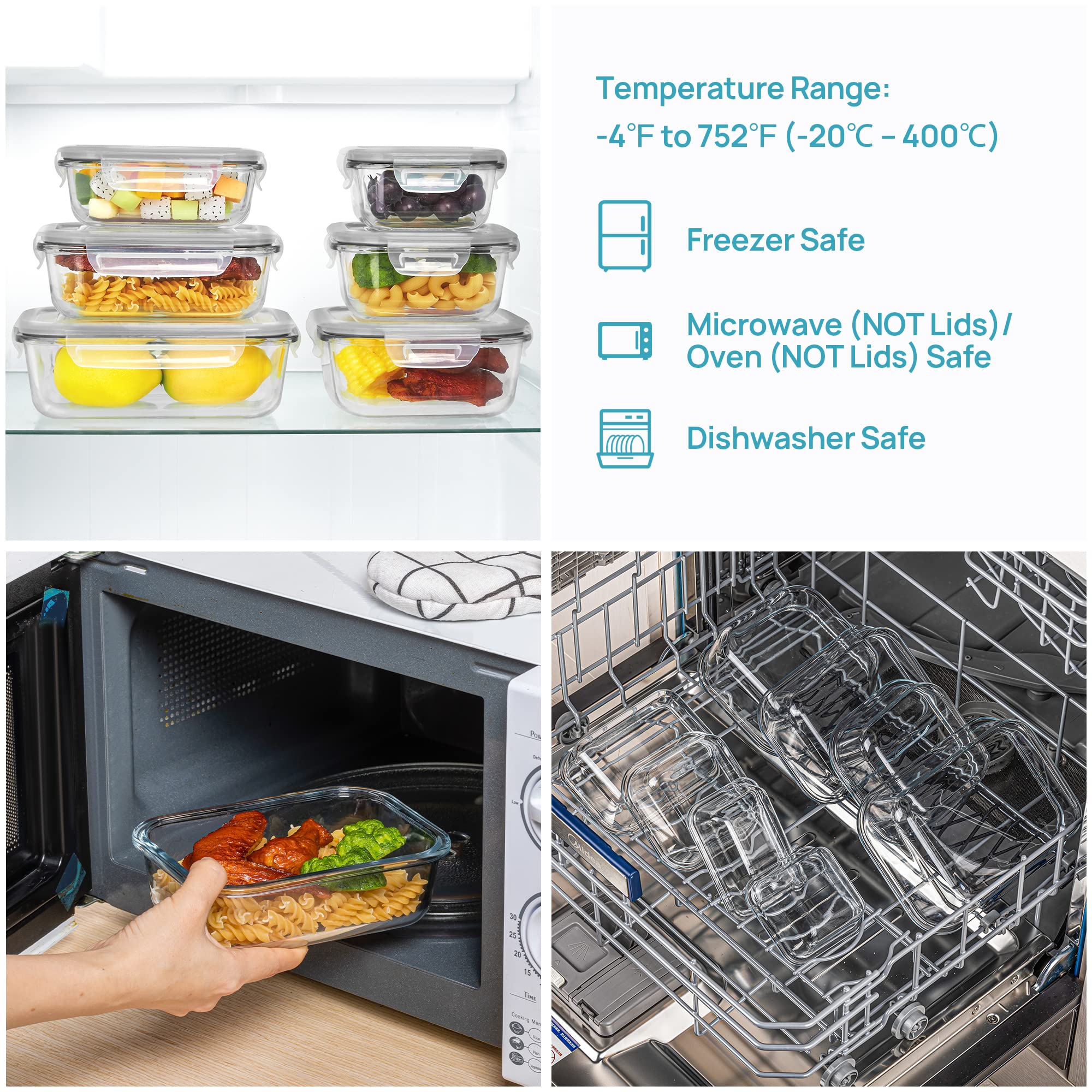 8 Pack Glass Food Storage Containers with Airtight Lids, Glass Meal Prep Containers, Lunch Office Meal for Microwave, Oven, Freezer and Dishwasher, BPA Free