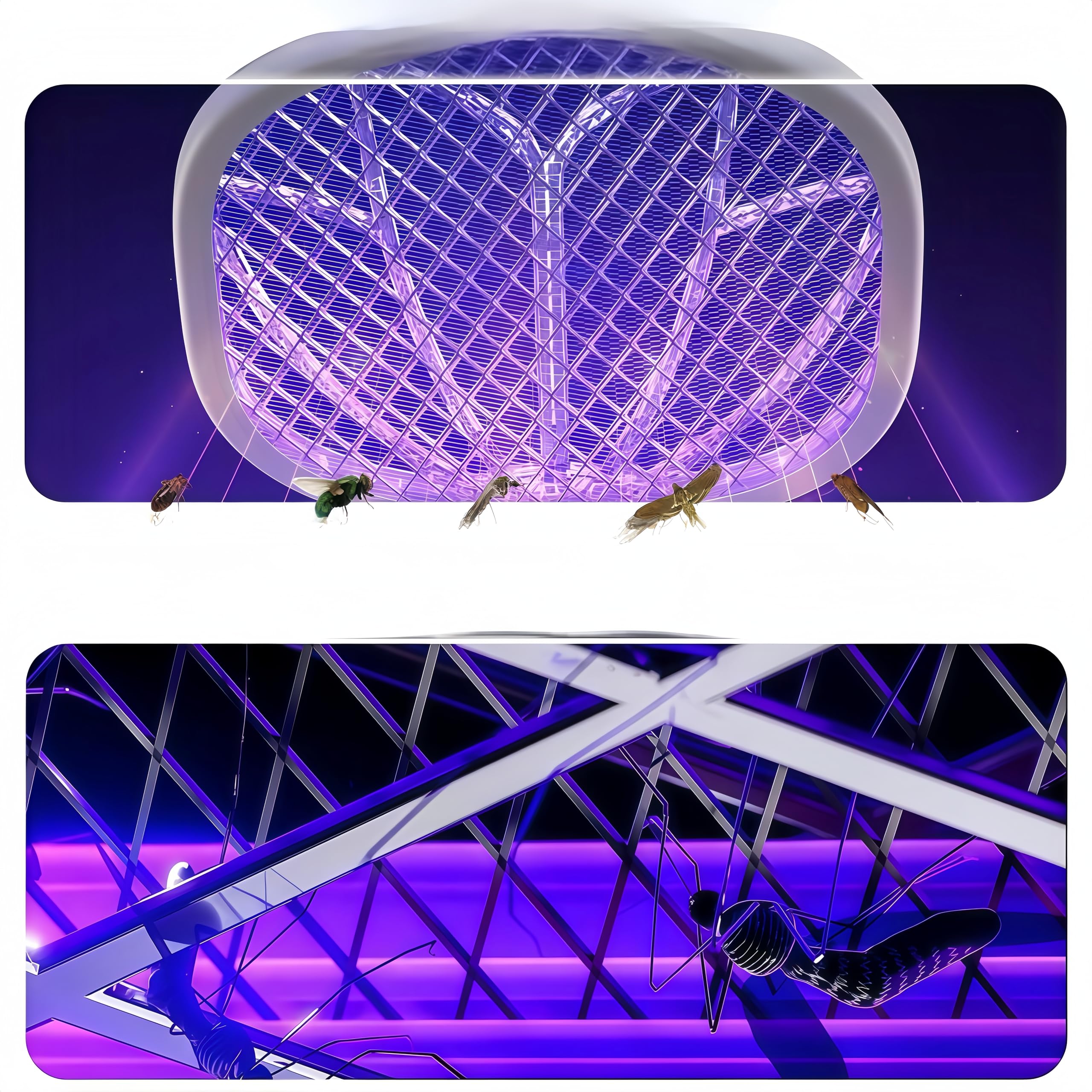 Electric Mosquito Killer Fly Swatter Bat, Standable Bug Zapper, Rechargeable Insect Killer,with Purple Mosquito Light Rechargeable Base for Indoor and Outdoor Home Office