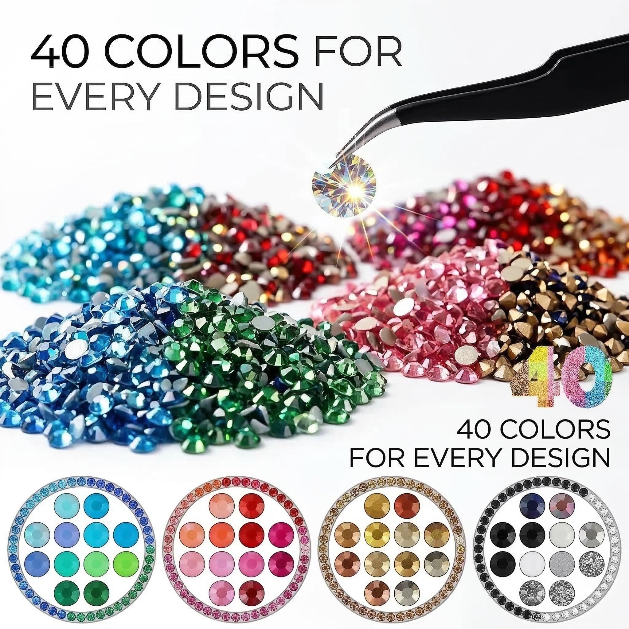 Resin Jelly Rhinestone Set – 320,000 Pieces, 3mm Flatback Gems Bulk Pack with 3 Glues, Pickup Pen & Tweezers for DIY Crafts, Nail Art, Cups, Shoes & Clothing Decoration (40 Colors)