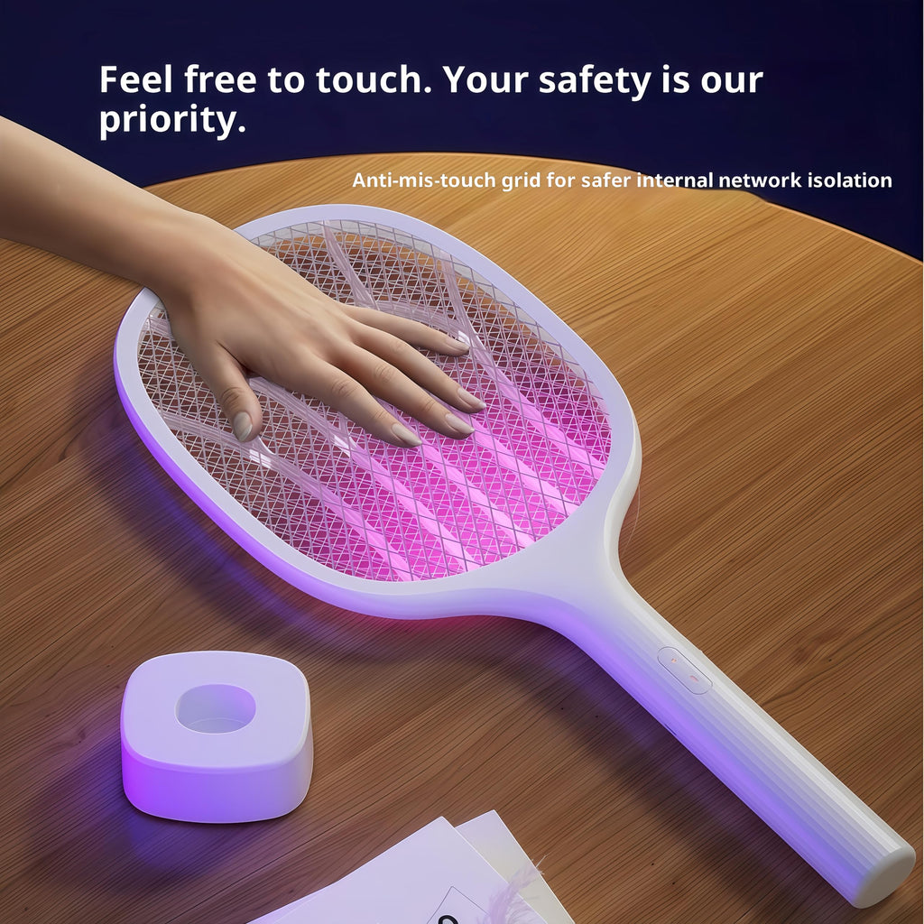 Electric Mosquito Killer Fly Swatter Bat, Standable Bug Zapper, Rechargeable Insect Killer,with Purple Mosquito Light Rechargeable Base for Indoor and Outdoor Home Office